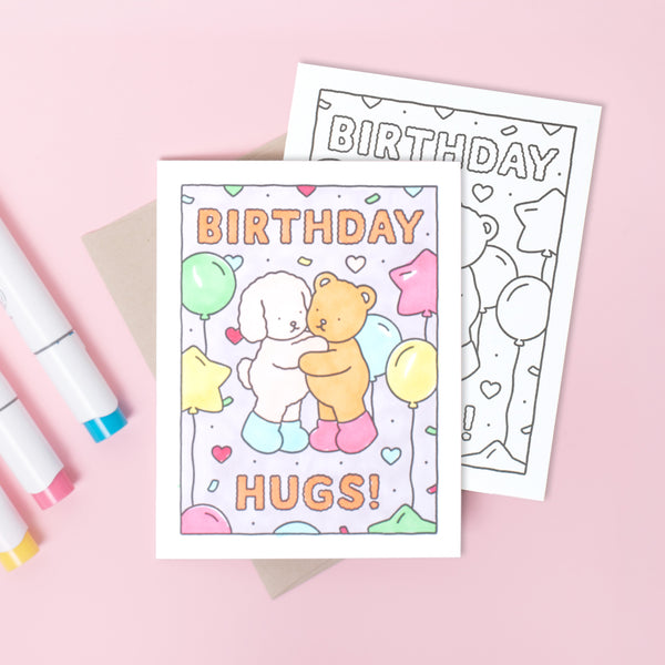Birthday Hugs DIY Bobbie Goods Coloring Letterpress Greeting Card