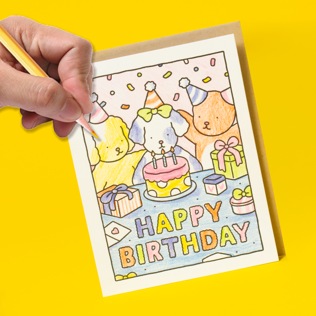 Happy Birthday Cake Party DIY Bobbie Goods Coloring Letterpress Greeting Card