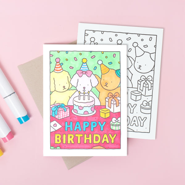 Happy Birthday Cake Party DIY Bobbie Goods Coloring Letterpress Greeting Card