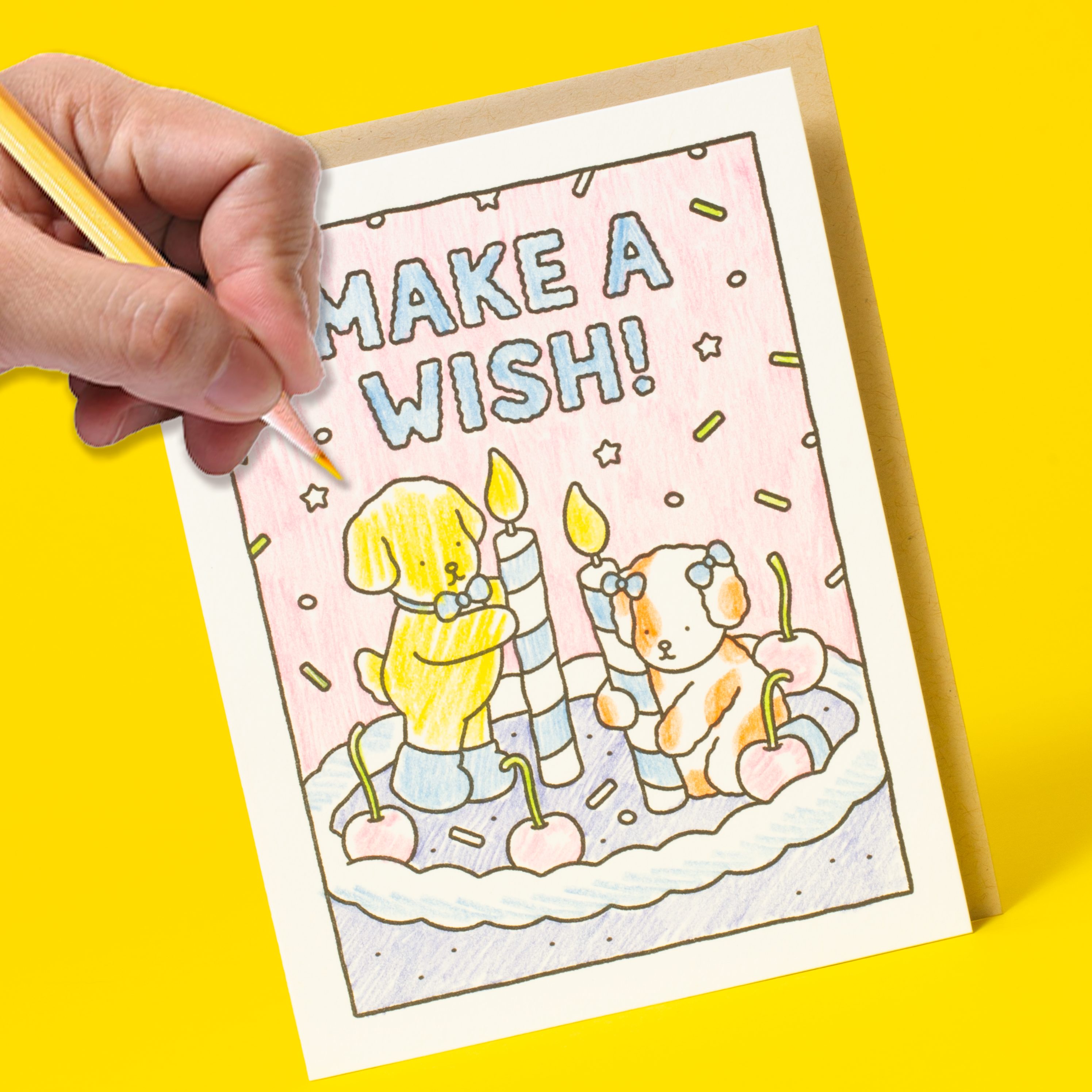 Birthday Wish Puppies DIY Bobbie Goods Coloring Letterpress Greeting Card