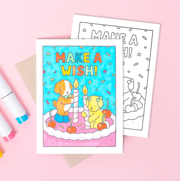 Birthday Wish Puppies DIY Bobbie Goods Coloring Letterpress Greeting Card