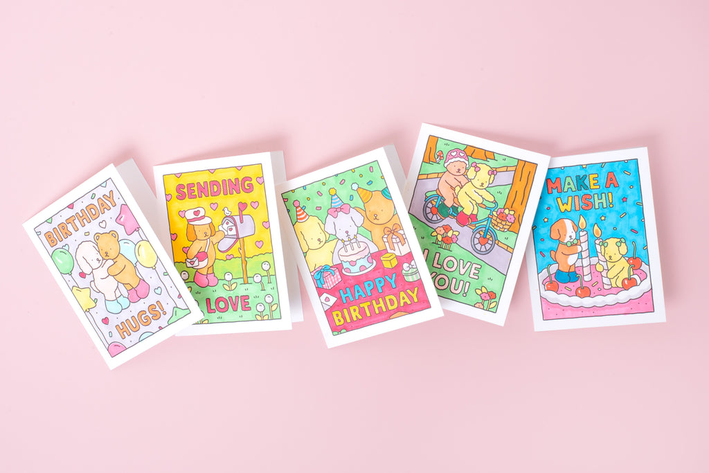 Birthday Wish Puppies DIY Bobbie Goods Coloring Letterpress Greeting Card