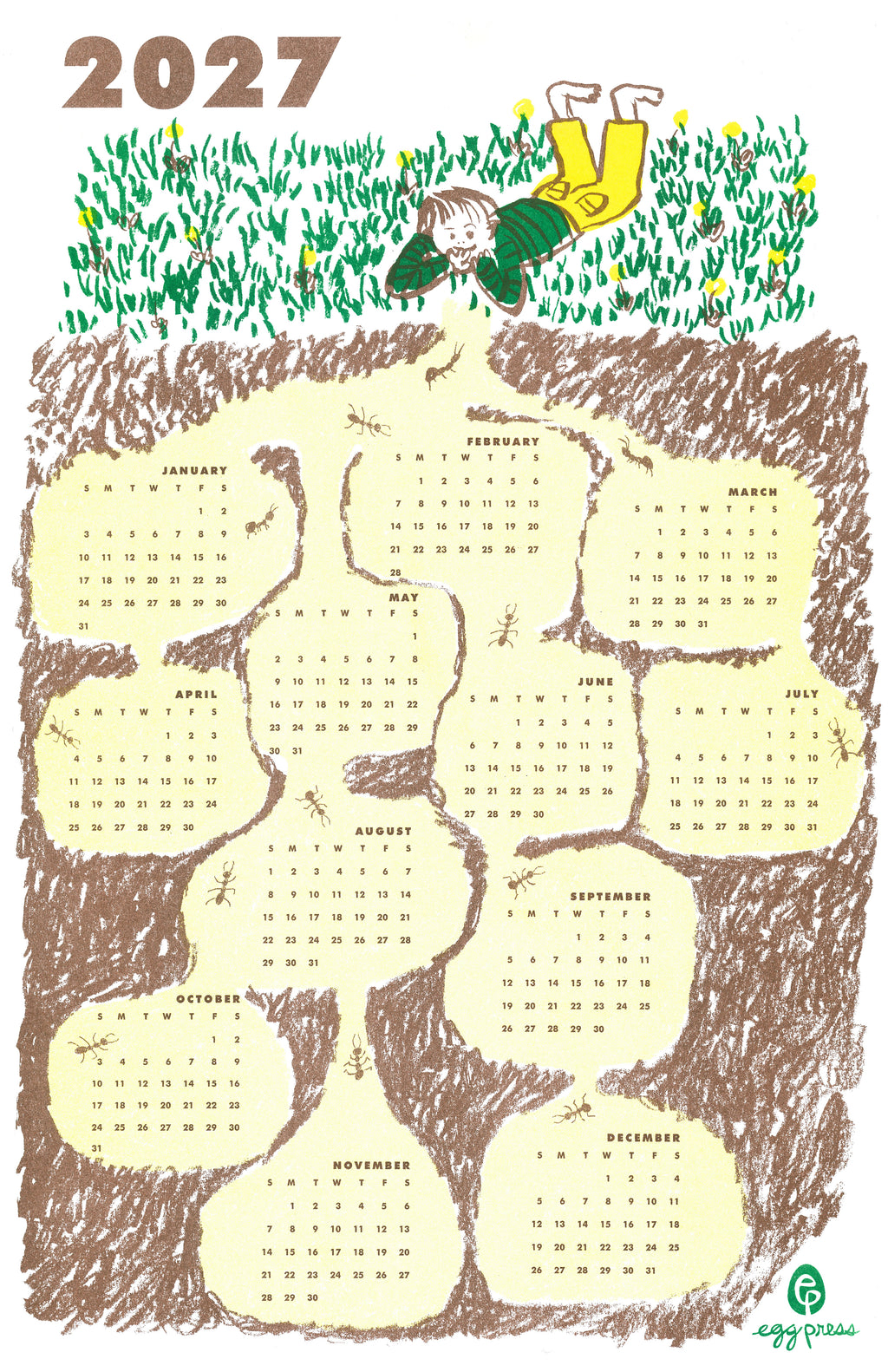 Ant Hill 2027 Calendar Illustrated Risograph Print