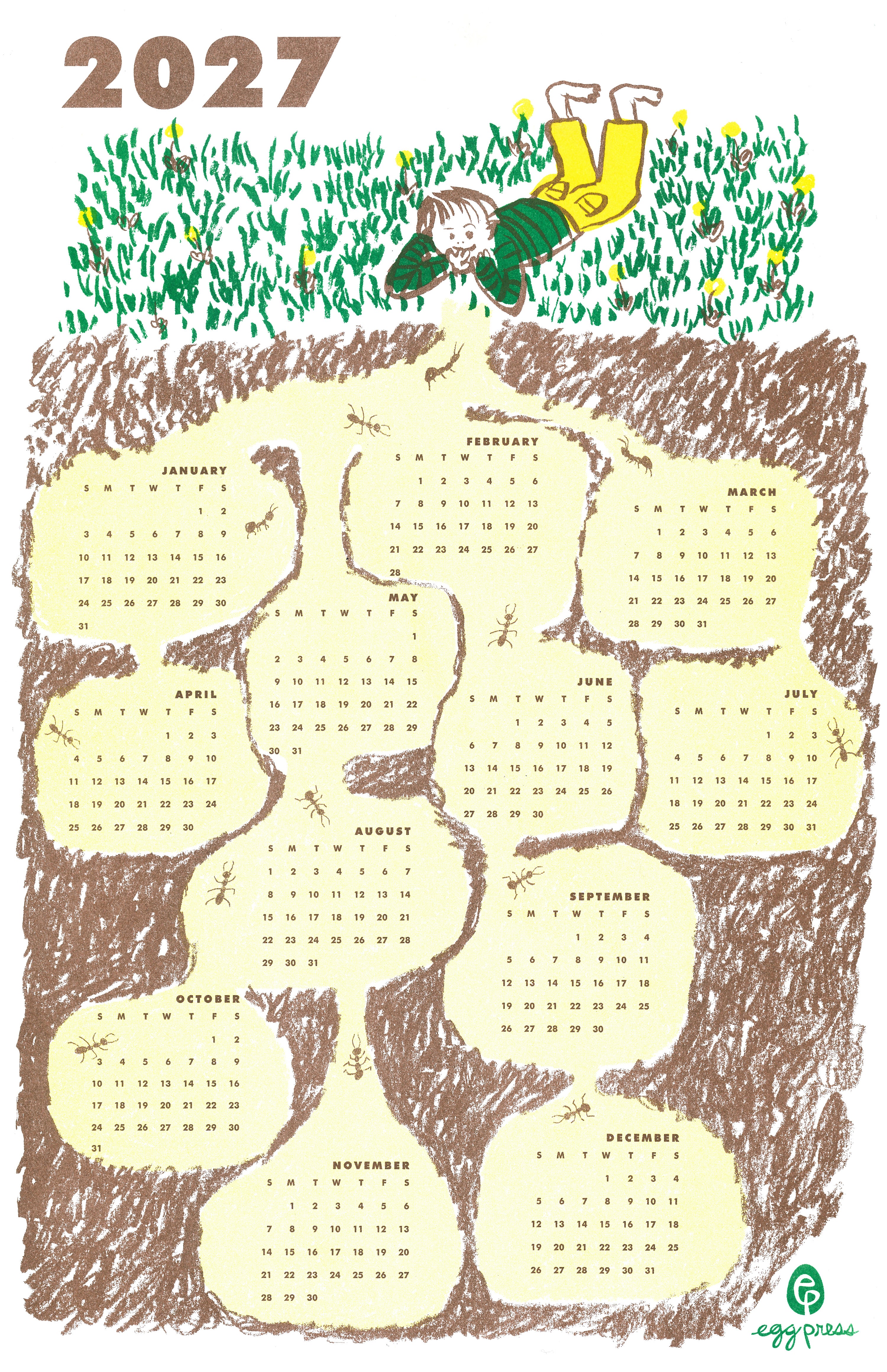 Ant Hill 2027 Calendar Illustrated Risograph Print