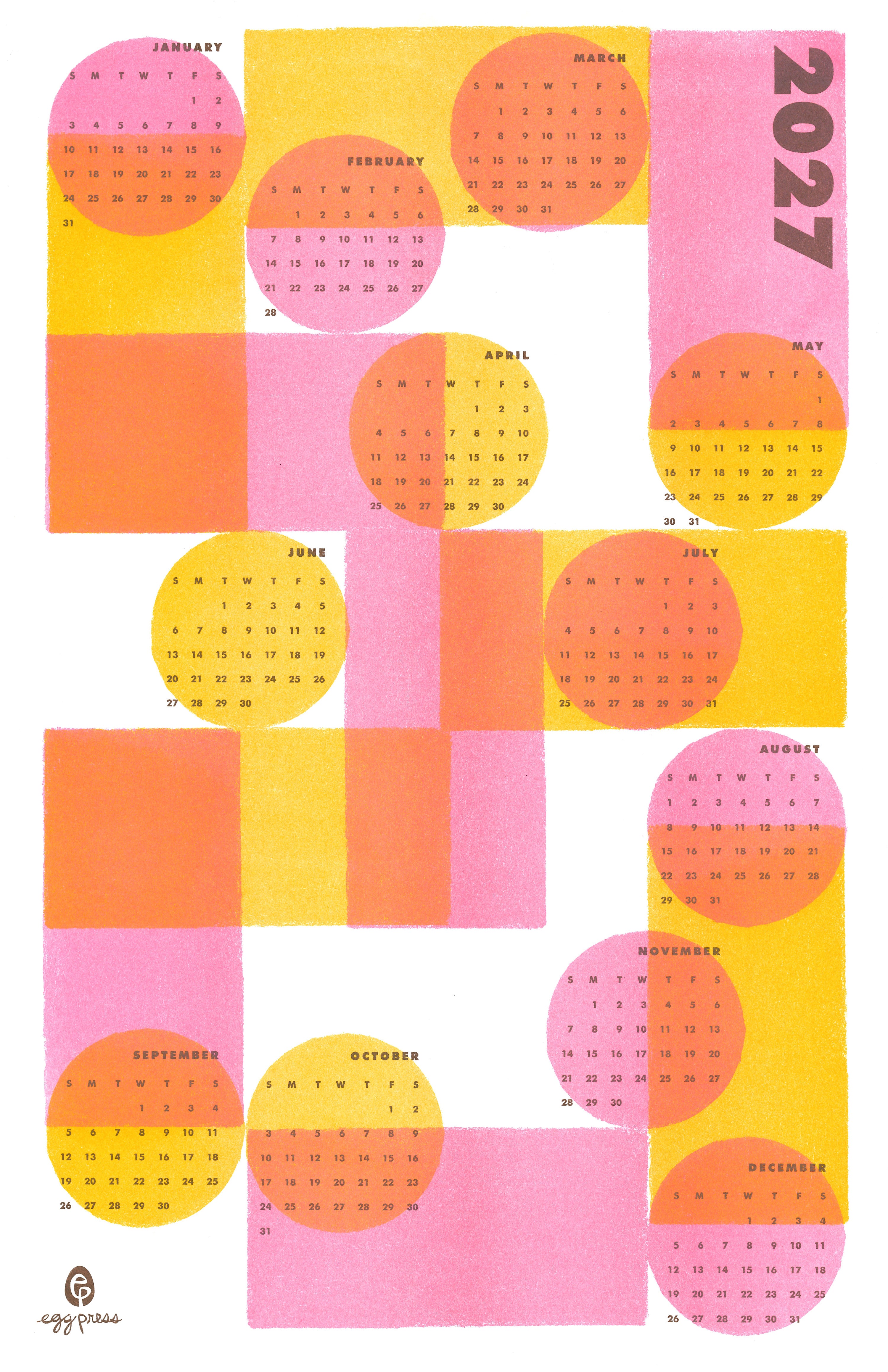 Geometric 2027 Calendar Illustrated Risograph Print