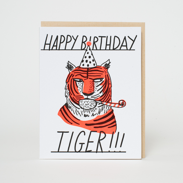 Tiger Side Eye Birthday Letterpress Greeting Card