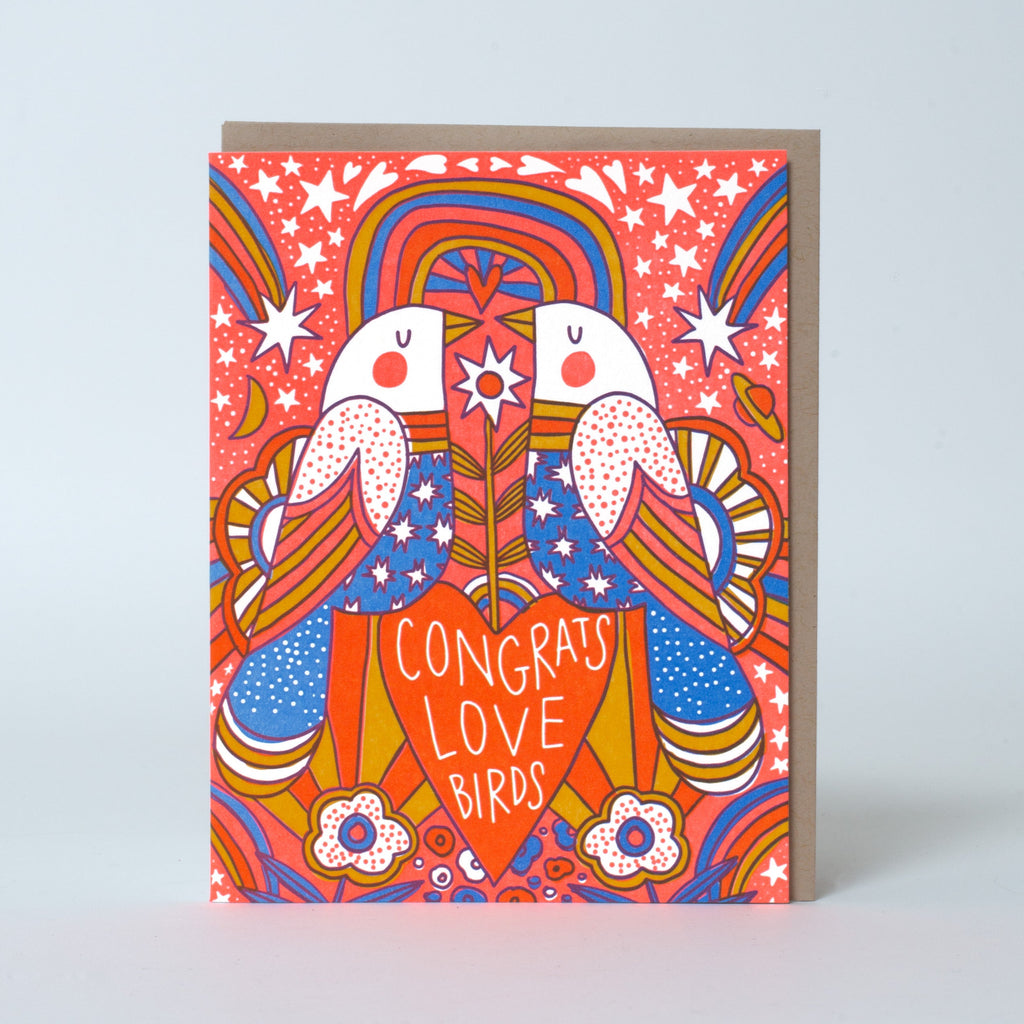 Love Birds Wedding Letterpress Greeting Card
