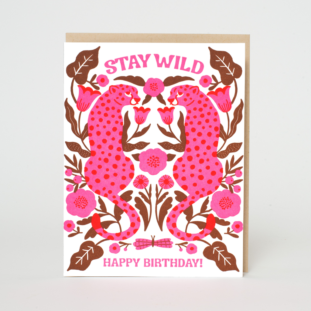 Stay Wild Leopards Birthday Letterpress Greeting Card