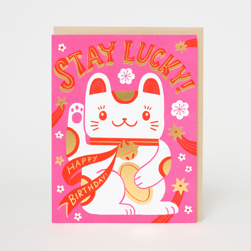 Lucky Cat Birthday Letterpress Greeting Card
