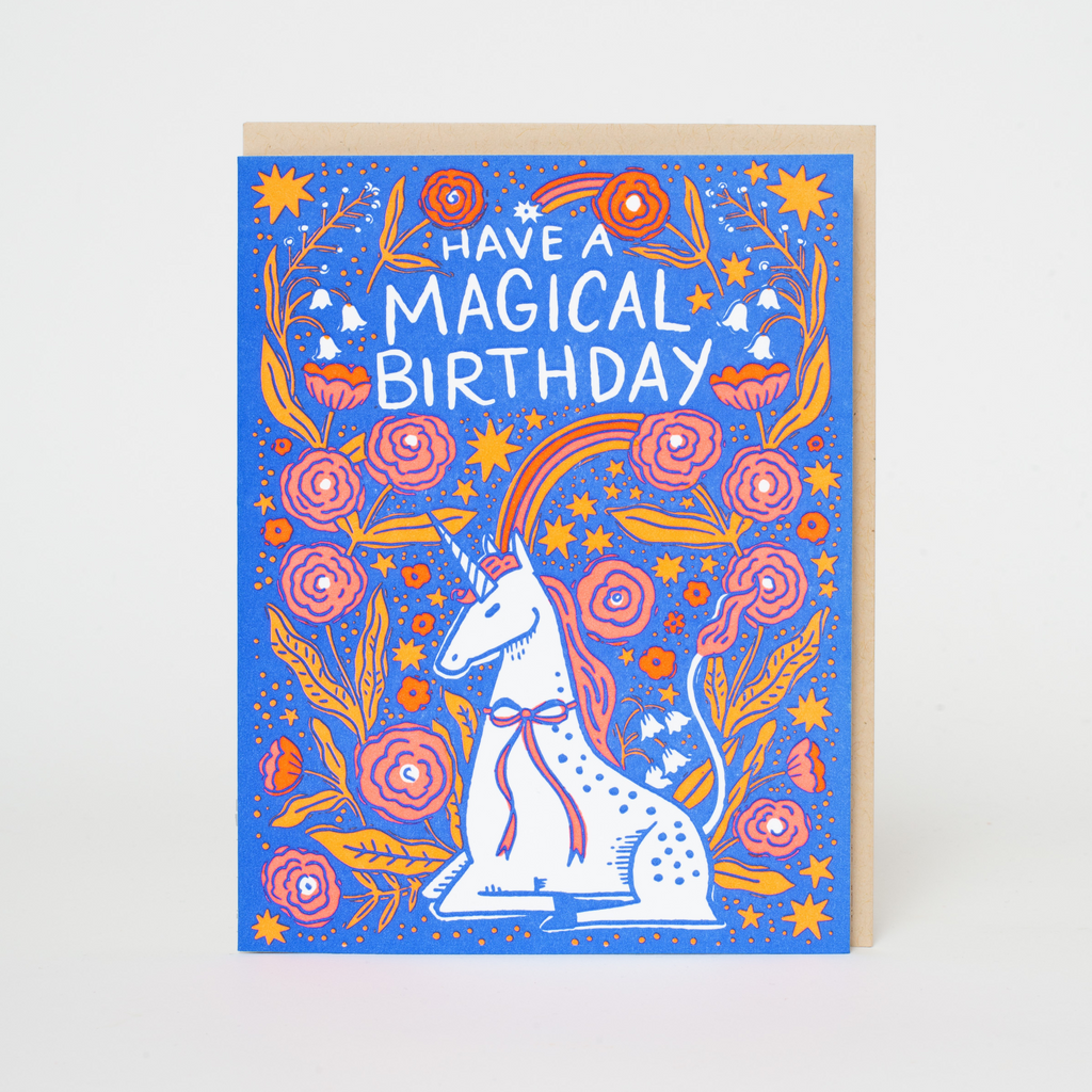 Folk Unicorn Birthday Letterpress Greeting Card