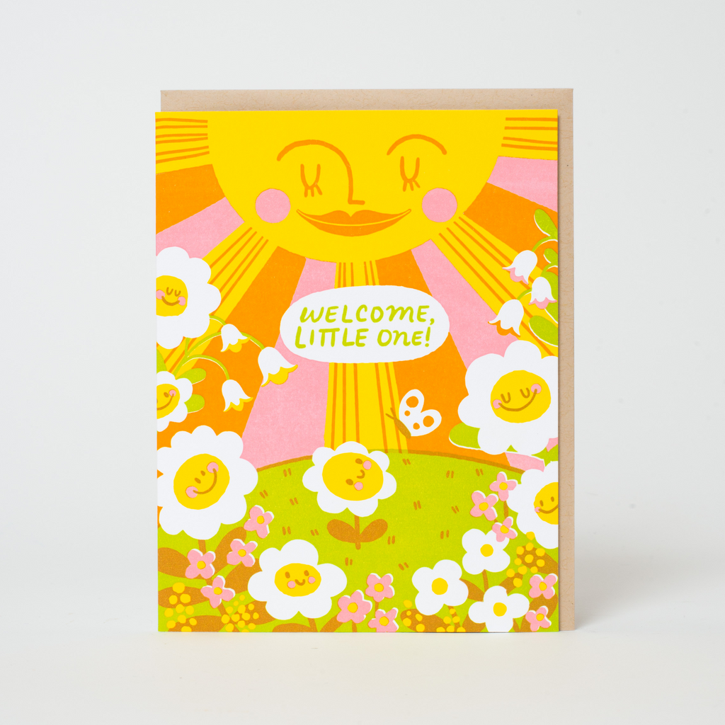 Welcome Baby Sun Letterpress Greeting Card