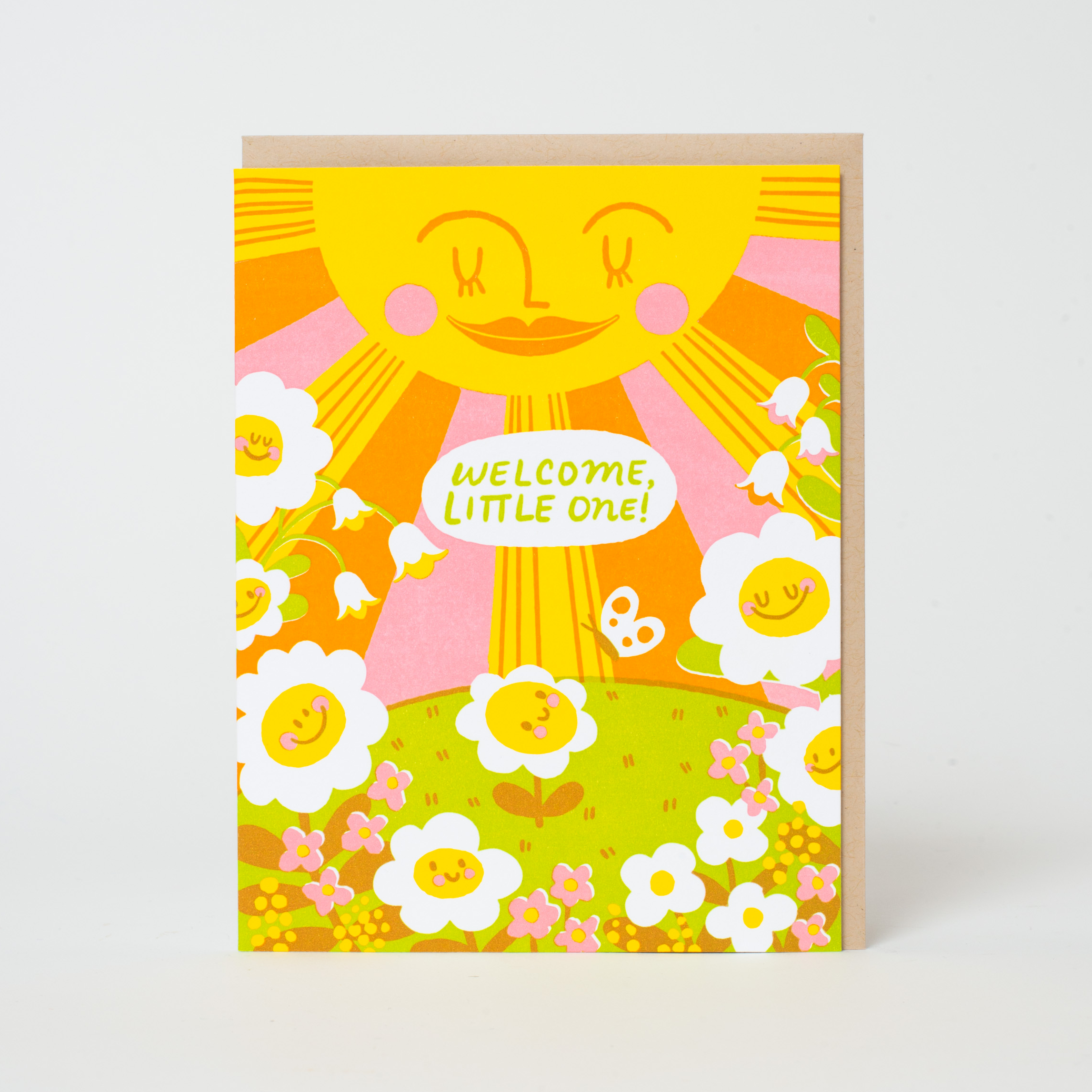 Welcome Baby Sun Letterpress Greeting Card