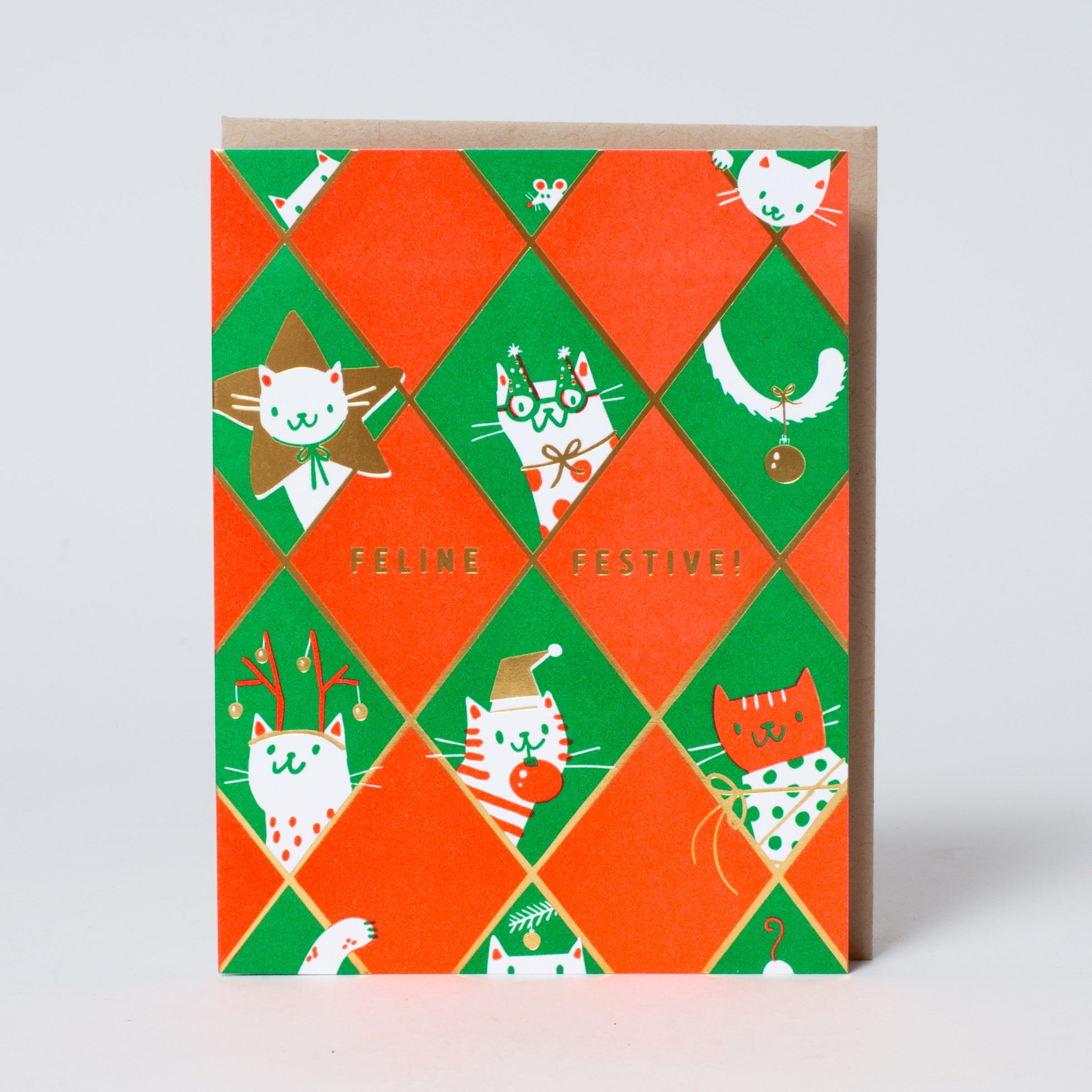 Feline Festive Holiday Letterpress Greeting Card