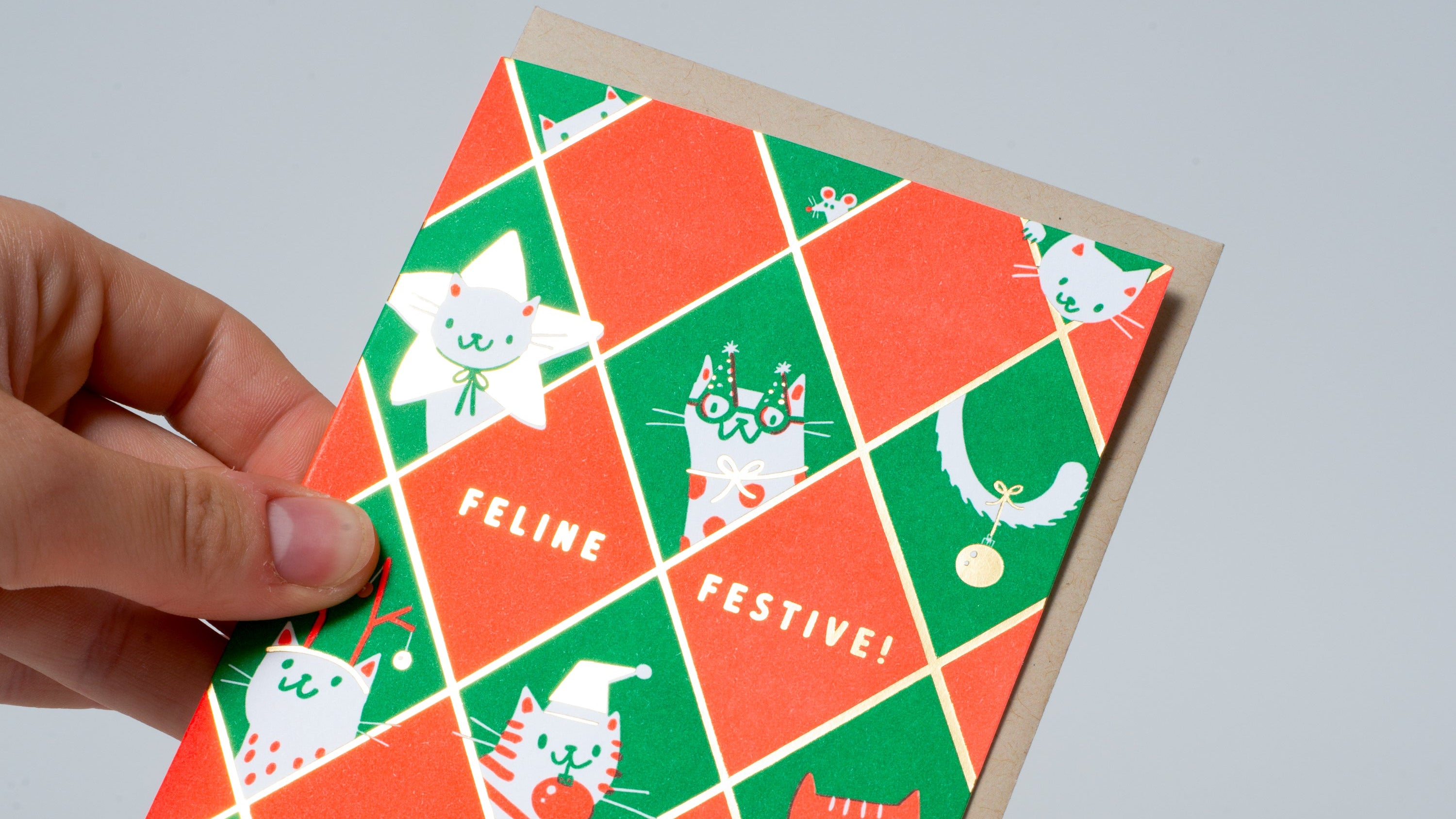 Feline Festive Holiday Letterpress Greeting Card