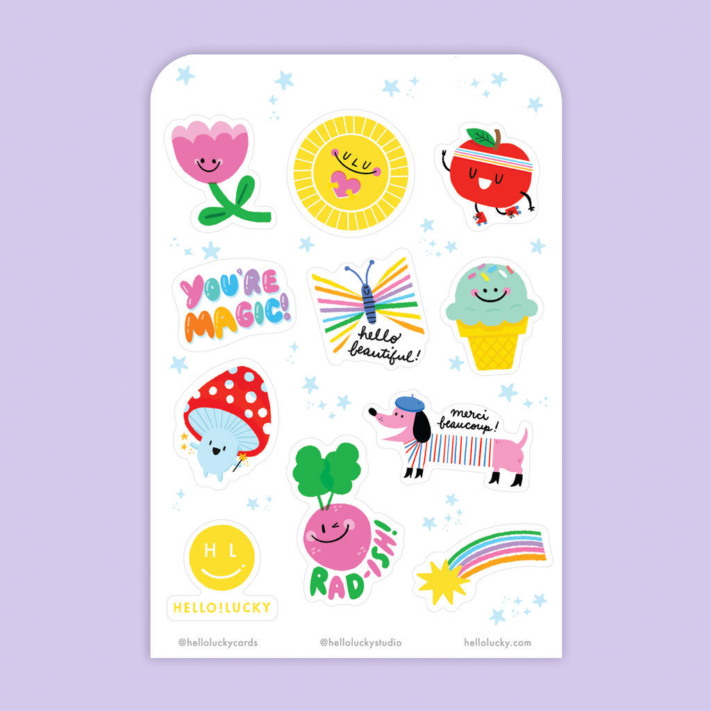 Card & Sticker Sheet Set - Cat Birthday Purr