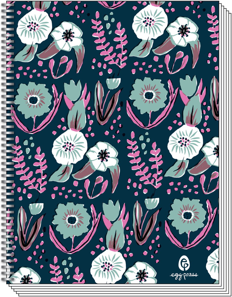 Blue & Purple Floral Pattern 6x8" Spiral Notebook Blank