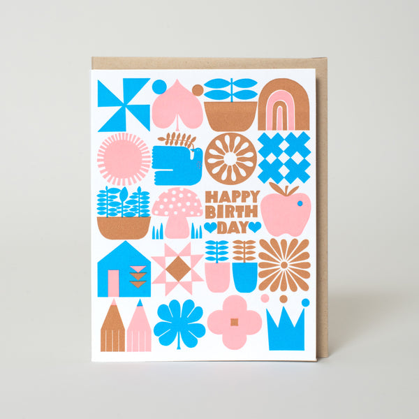 Birthday Icons Grid Letterpress Greeting Card