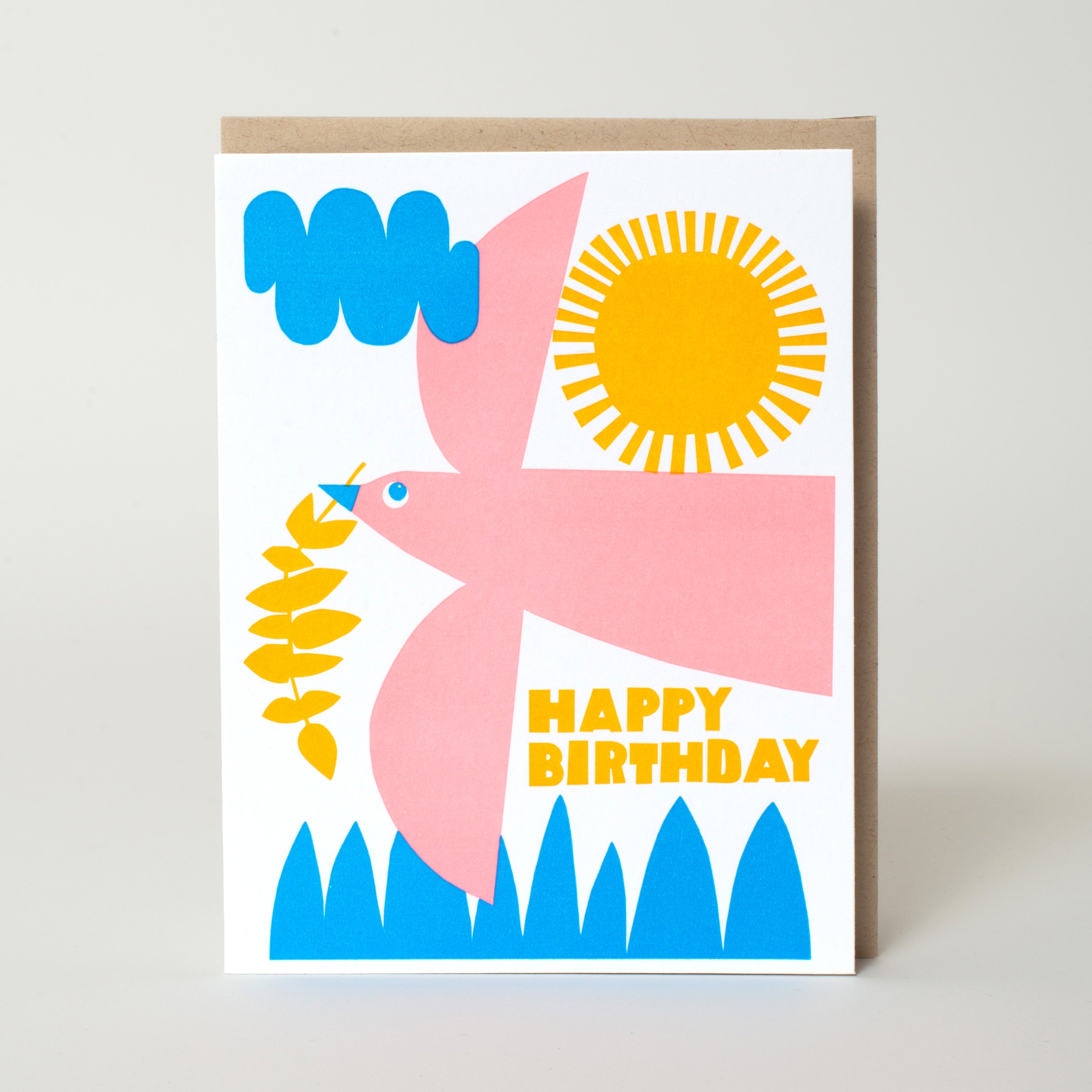Pink Birthday Bird Letterpress Greeting Card