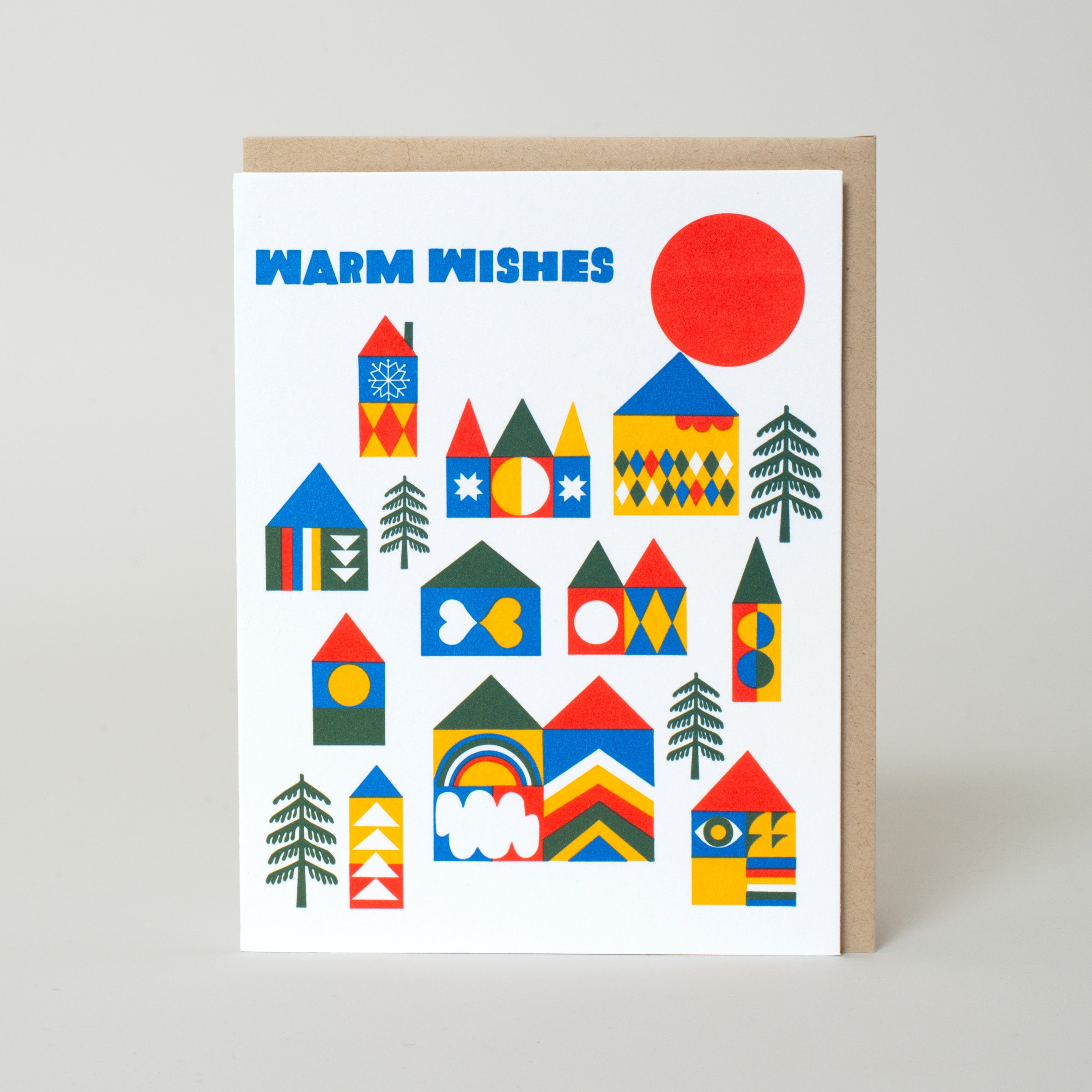 Holiday Warm Wishes Village Letterpress Greeting Card