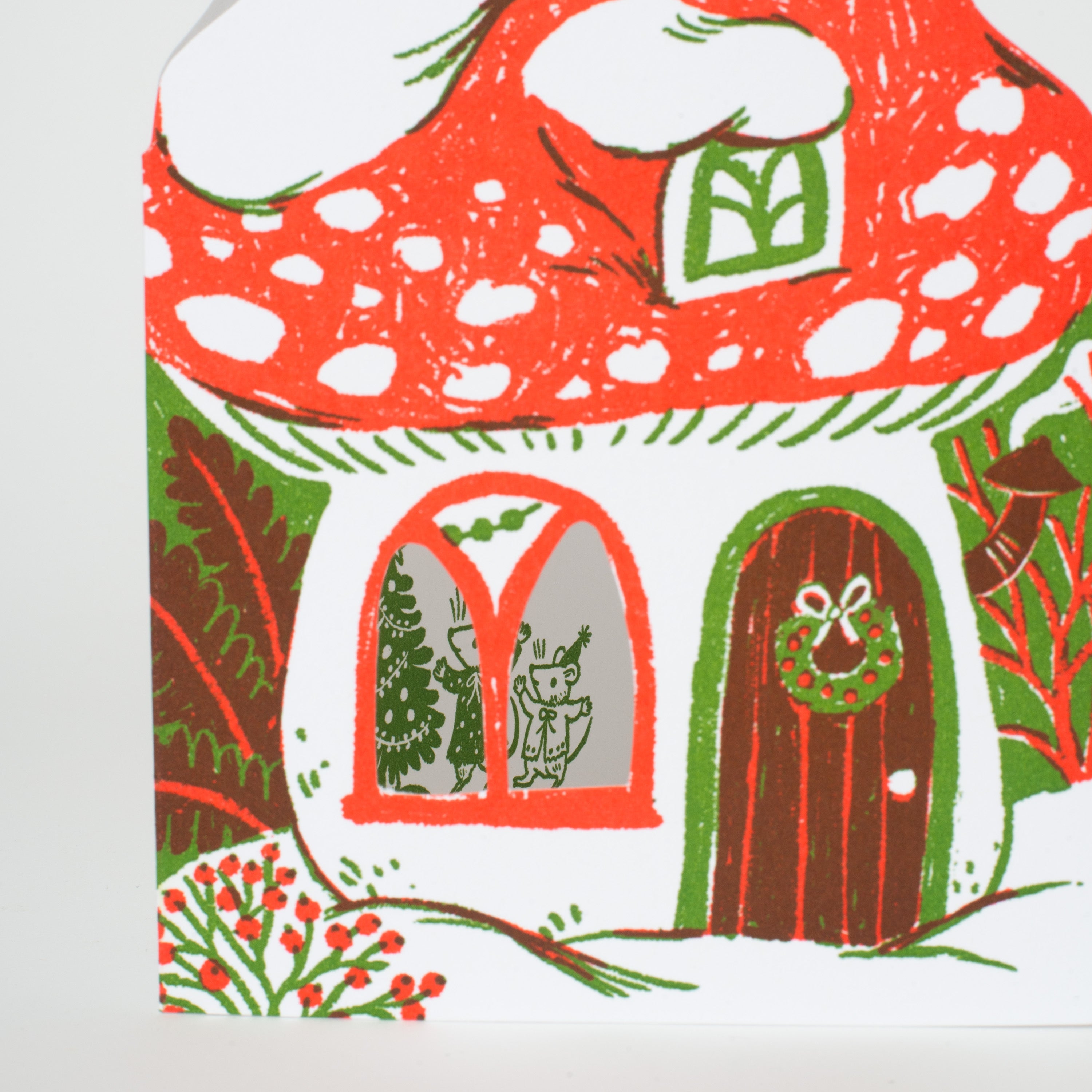Mushroom Mouse House Holiday Card