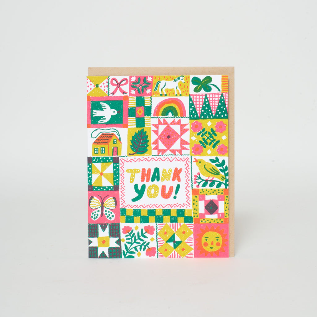 Folk Quilt Thank You Letterpress Greeting Card