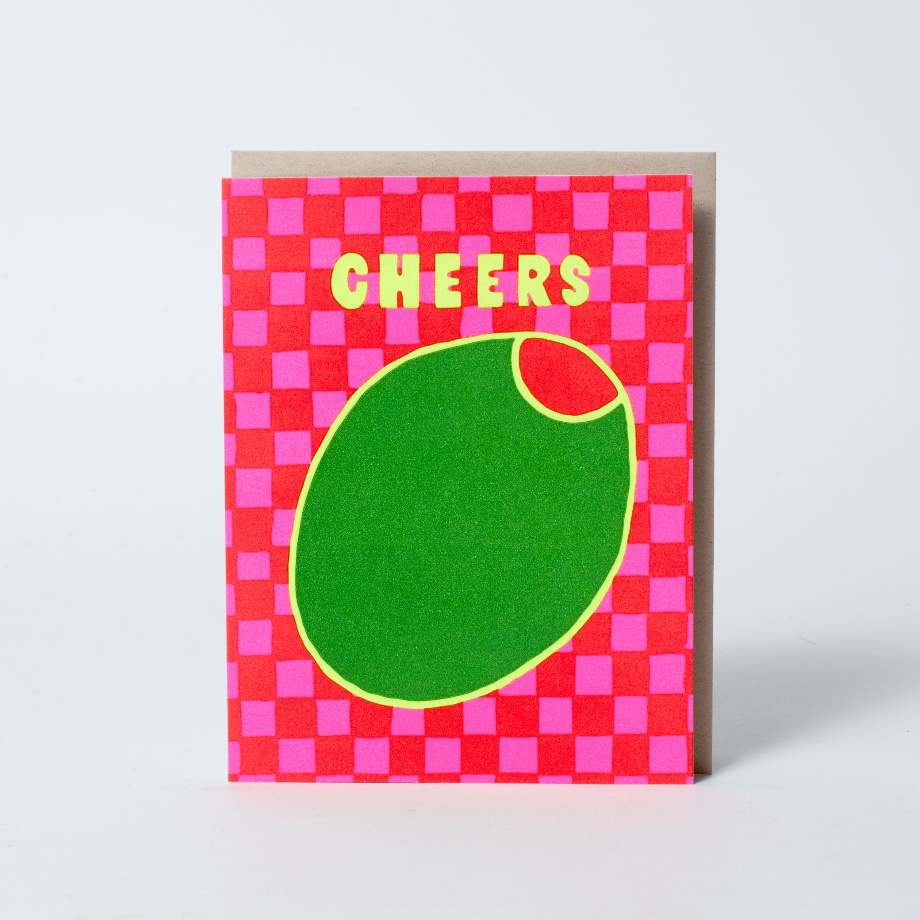 Cheers Olive Letterpress Greeting Card